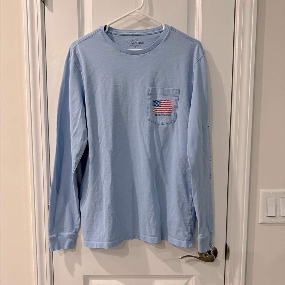 Light Blue Patriotic Vineyard Vines Small Long Sleeve Tee